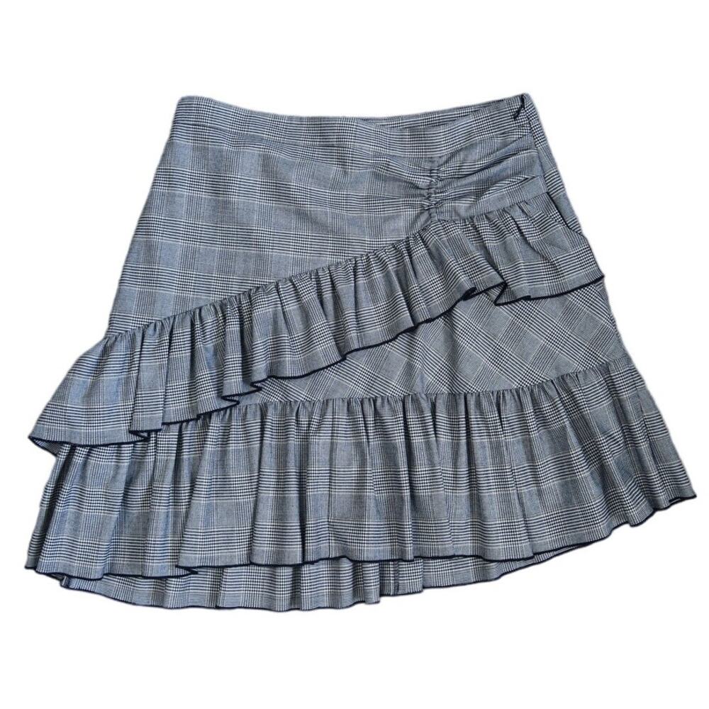 Club Monaco Grey Houndstooth Ruffle Mini Pru Skirt Size 12